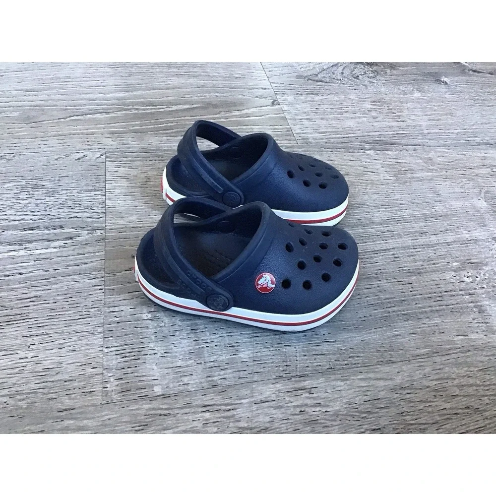 Crocs Crocband Clog Slip On Shoes Toddler Baby 4 C4 Navy White Red Stripe